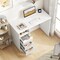 White Home Office Desk with Power Outlet 3 Storage Drawers and Open Compartment